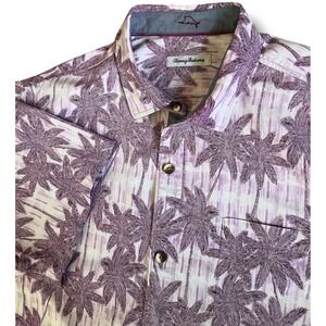 Tommy Bahama IslandZone Mens XL Purple Palm Tree Print Short Sleeve Button Shirt